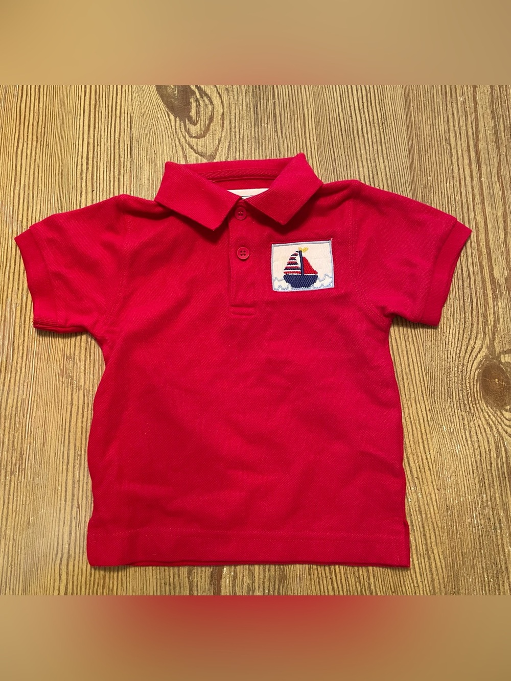 Vive La Fete Red Polo Shirt with Smocked Sailboat Patch